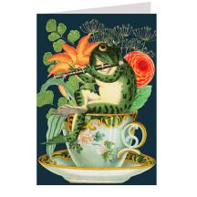 Frog and Flowers in Teacup Card ~ England